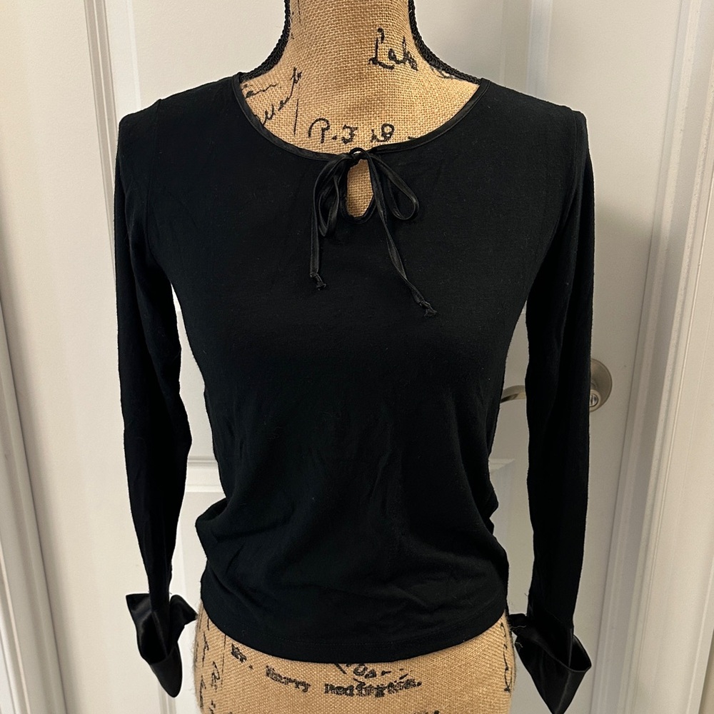 GAP Black Long Sleeve Top with Tie Detail